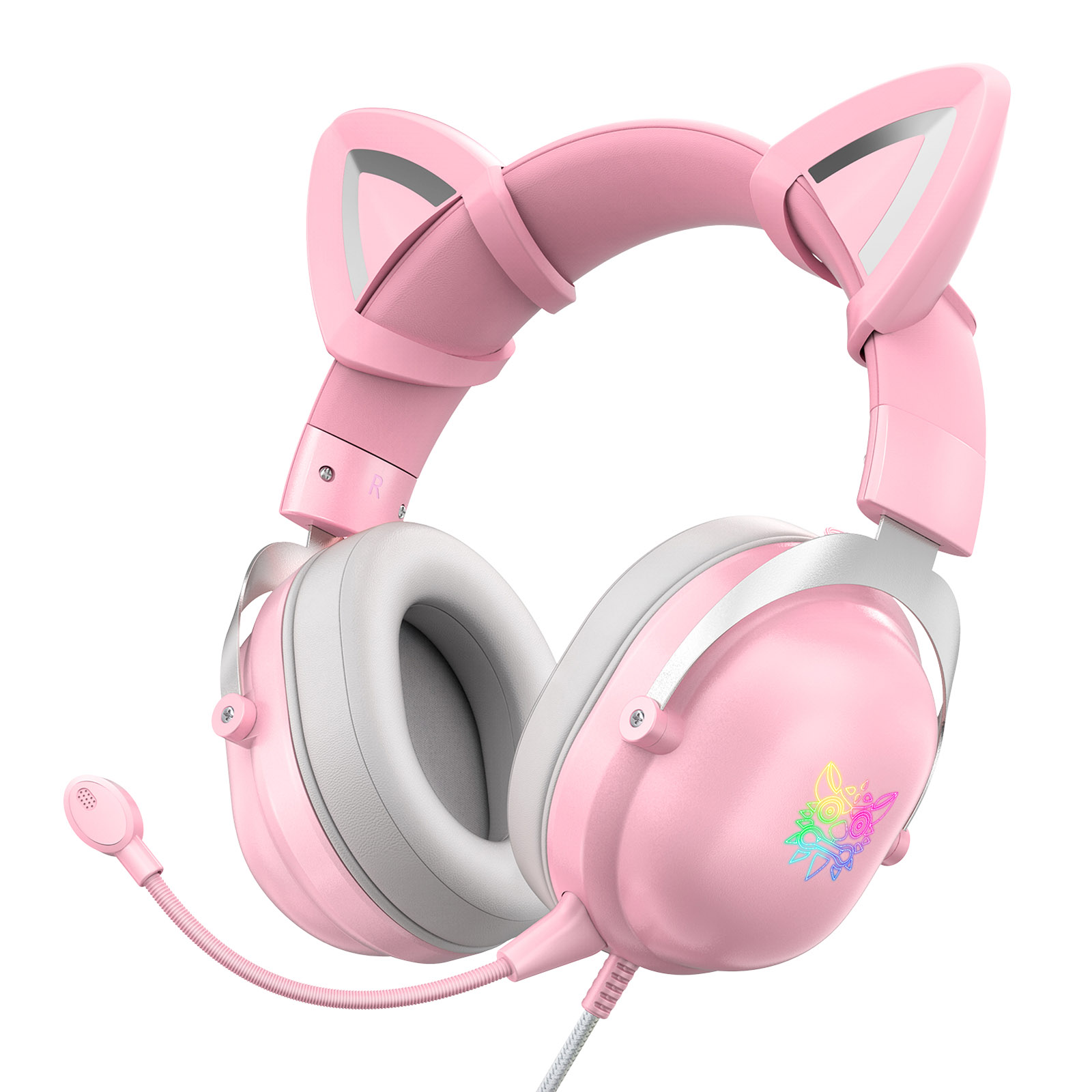 ONIKUMA X11 ชุดหูฟังเกมมิ่งสีชมพูพร้อมหูแมวแบบถอดได้