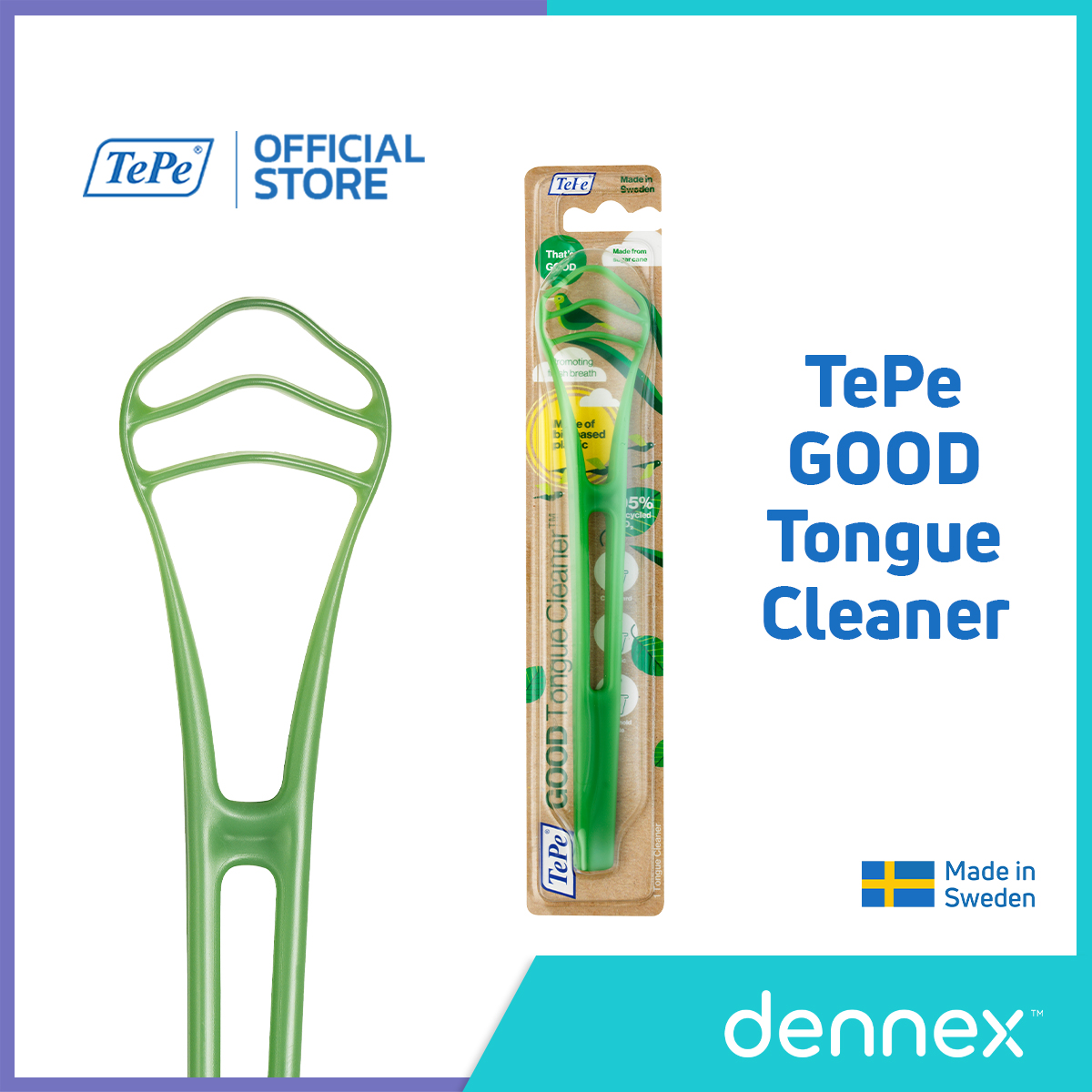 TePe GOOD Tongue cleaner ที่แปรงลิ้น 3 ชั้น ผลิตจากอ้อย ย่อยสลายได้ ขจัดแบคทีเรียบนลิ้น ที่แปรงลิ้นเทเป้ กู๊ด ทังก์ คลีนเนอร์ 1 ชิ้น By Dennex