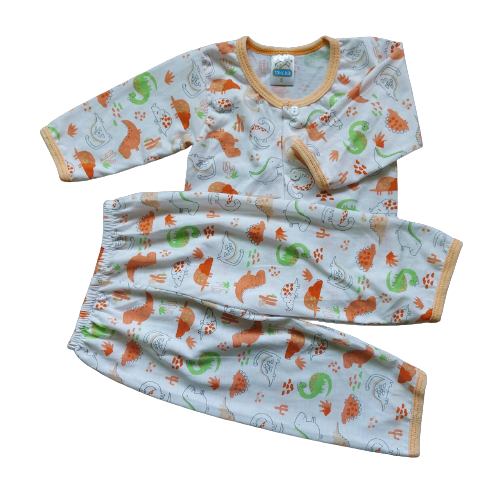BABYKIDS95 (0-3เดือน) 1 ชุด ชุดนอน กระดุม เสื้อแขนยาว+กางเกงขายาว ชุดเด็กอ่อน Cotton Pajama Sleeping Wear for Newborn - 3 months
