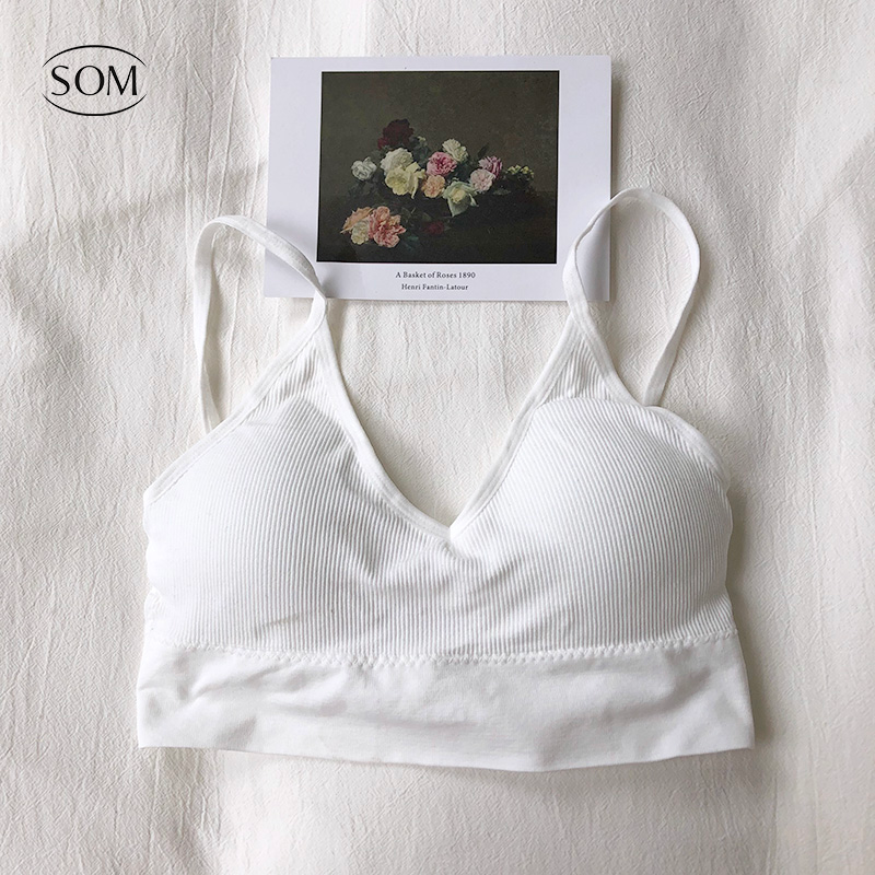 Babybra สายเดี่ยวผ้าร่อง หน้าV หลังU มีฟองน้ำถอดเปลี่ยนได้ บราเว้าหลังการออกแบบชุดชั้นในฝรั่งเศส ชุดชั้นในเซ็กซี่ สปอร์ตบรา CBB02