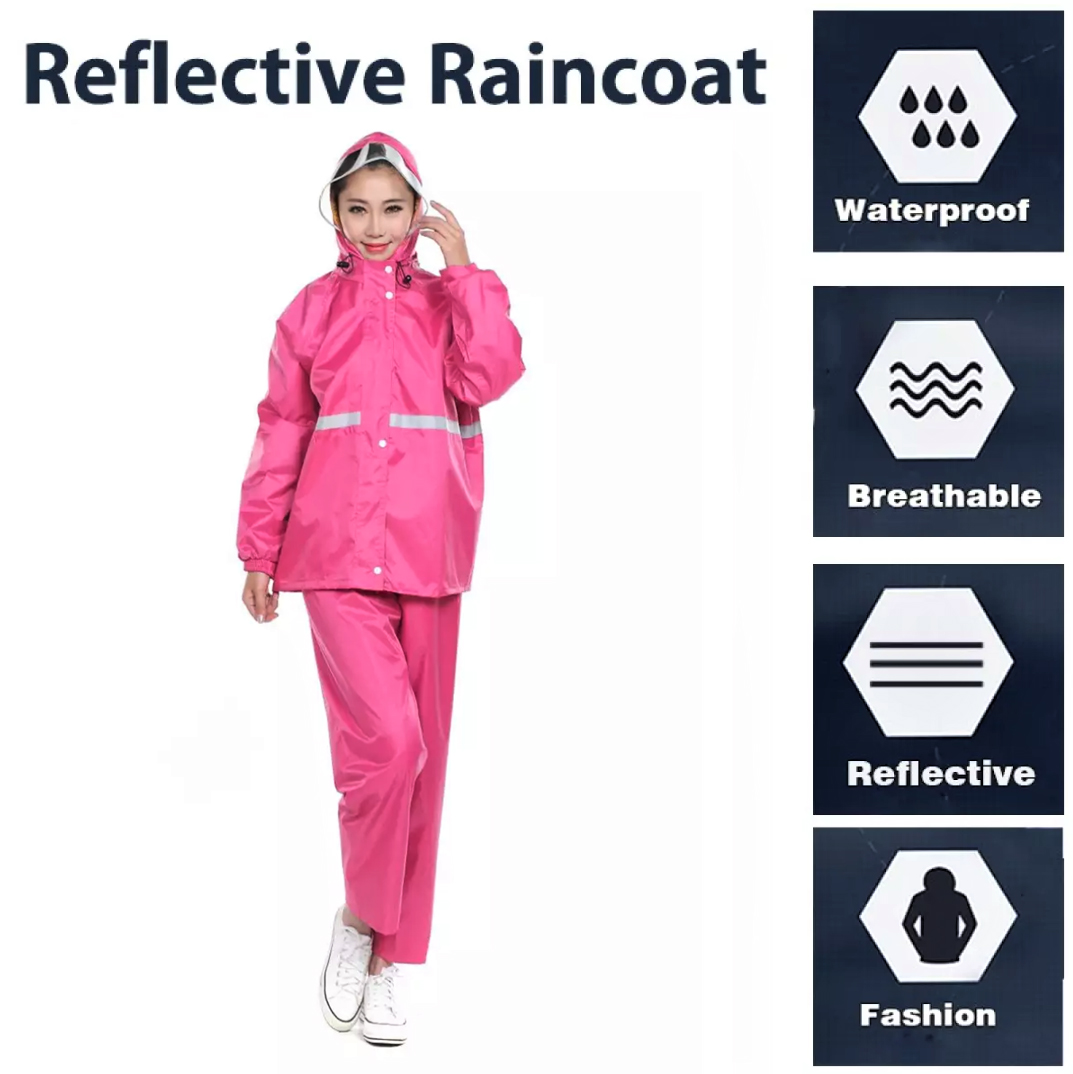 【ร้านไทย-ชำระเงินปลายทาง】ชุดกันฝน rain jackets เสื้อ กัน ฝน เสื้อกันฝนมีแถบสะท้อนแสง (เสื้อ+กางเกง+กระเป๋าใส่) เนื้อผ้าใส่สบายทนทานกันฝนดีเยี่ยม Raincoat ใช้ง