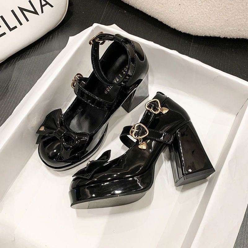 Giày da mary trân quý mùa hè 2023 mới Lolita giày cao gót thô gót giày đen HZFWS2560