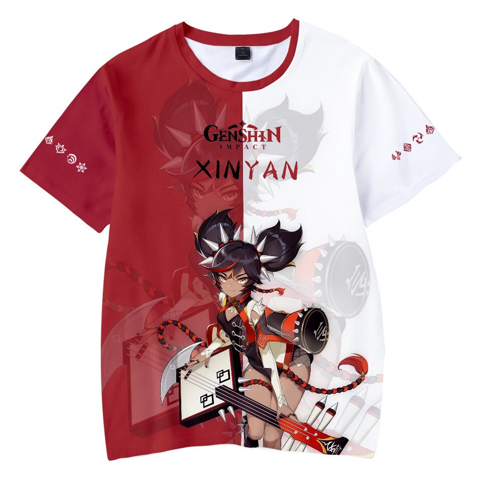 S-4XL CAFINI Spiel Genshin Impact Peripherie Klee Cartoon T-Shirt Unisex Kurzarm Sweatshirt Mode Streetwear Top Schwarz und Weiß 