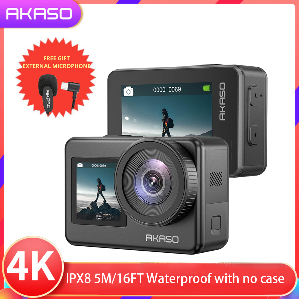 AKASO Brave 7 4K30FPS กล้องแอ็คชั่น WiFi 20MP พร้อมหน้าจอสัมผัส  กล้องกันน้ำ IPX8 5M/16FT EIS 2.0 Zoom ด้วย 2X 1350mAh แบตเตอ รองรับ External Mic Voice Control  Vlog