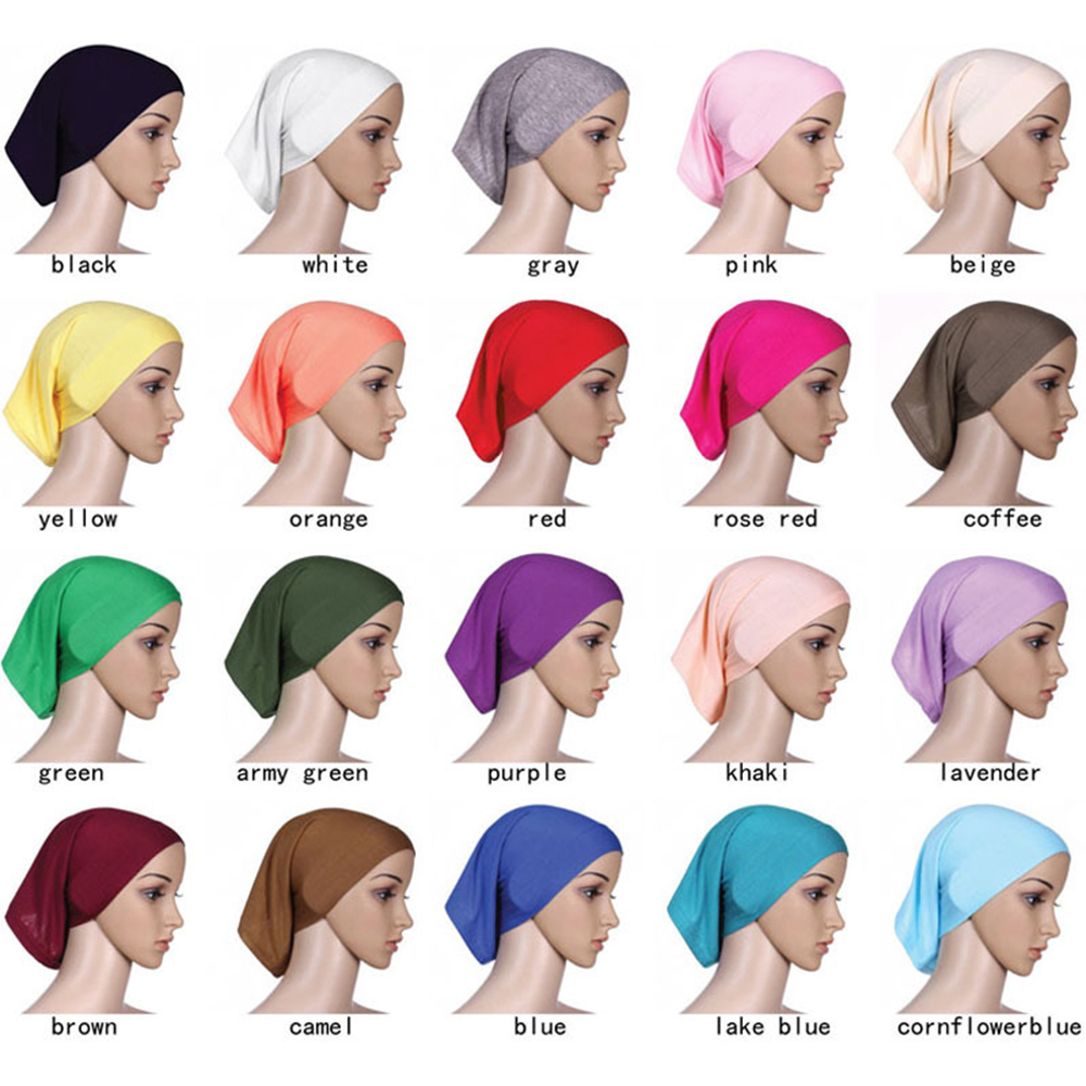 SNSQ ผู้หญิงหมวกฝ้ายฝ้ายหัวมะเร็งผ้าโพกศีรษะยืดผ้าพันหัวผ้าพันคอมุสลิมหมวกมุสลิม Headwrap