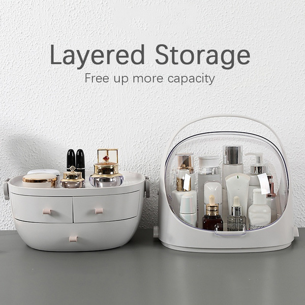 กล่องเครื่องสำอาง ชั้นวางเครื่องสำอาง กล่องเก็บเครื่องสำอาง Cosmetic storage box โต๊ะเครื่องแป้ง ชั้นวางลิปสติก ชั้นวางของ ชั้นวางสกินแคร์ กันน้ำ/กันฝุ่น มีหูหิ้วพกพาสะดวก - Beauty shopz