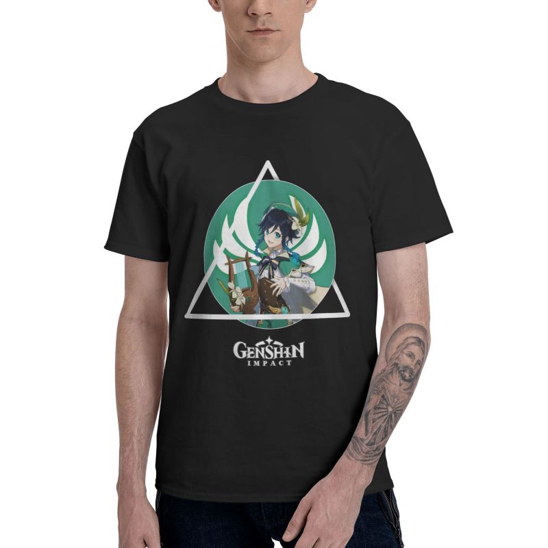 Genshin Impact Venti T Shirt Mens Cotton Printing T-shirt Harajuku Tshirt Short Sleeve Game Anime Tee Top