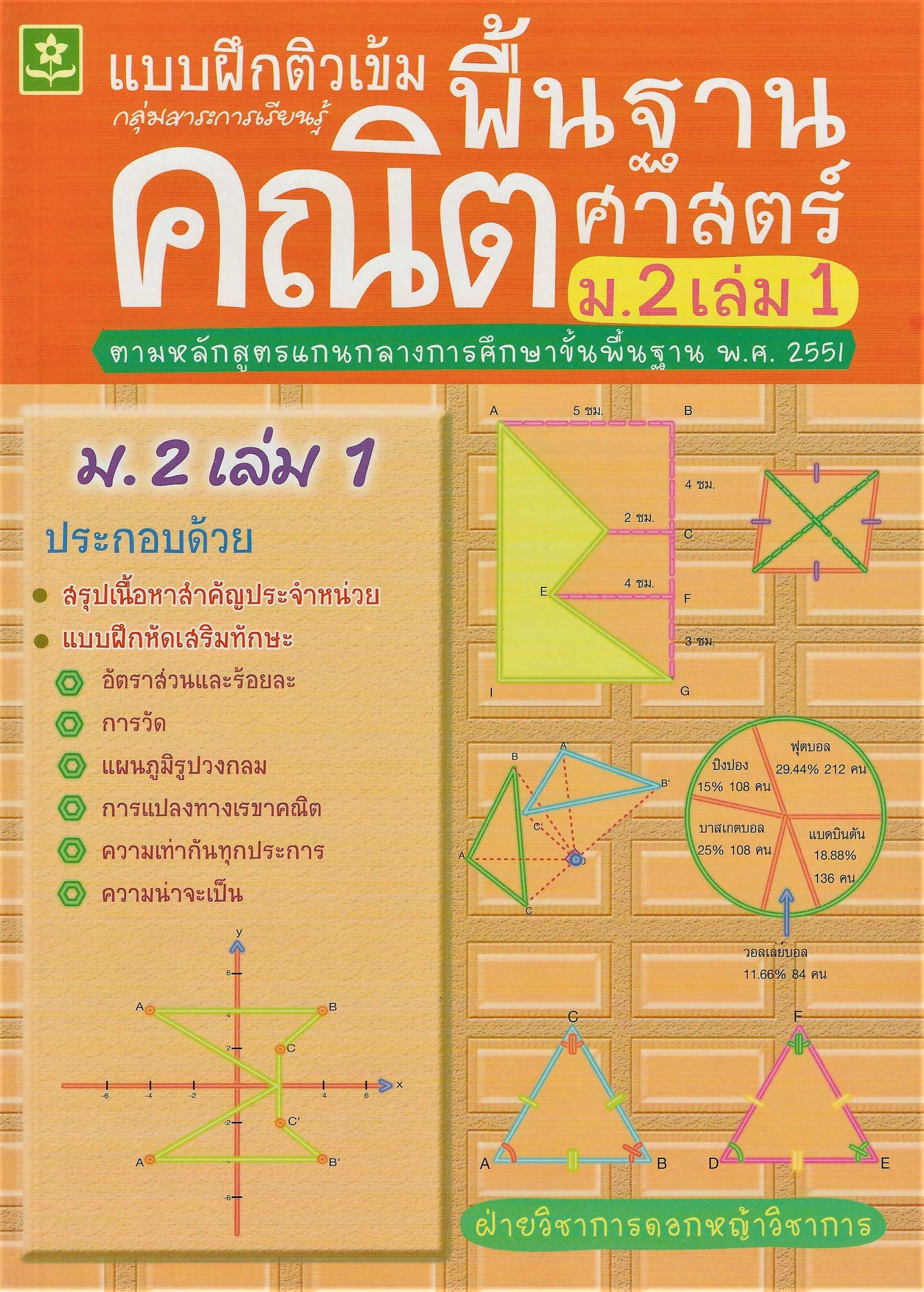 หนังสือและเครื่องดนตรี DOKYA แบบฝึกติวเข้มรายวิชาพื้นฐานคณิตศาสตร์ ม.2 เล่ม 1 +เฉลย (2622) ราคา 60 บาท*ส่งฟรี