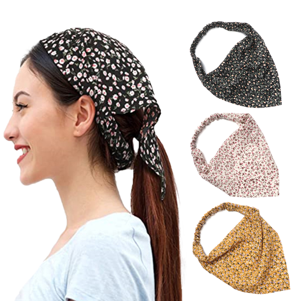 F8C503Y Elastic Scrunchie Turban Headbands Headwrap Hairbands Floral Print Bandanas Hair Scarf