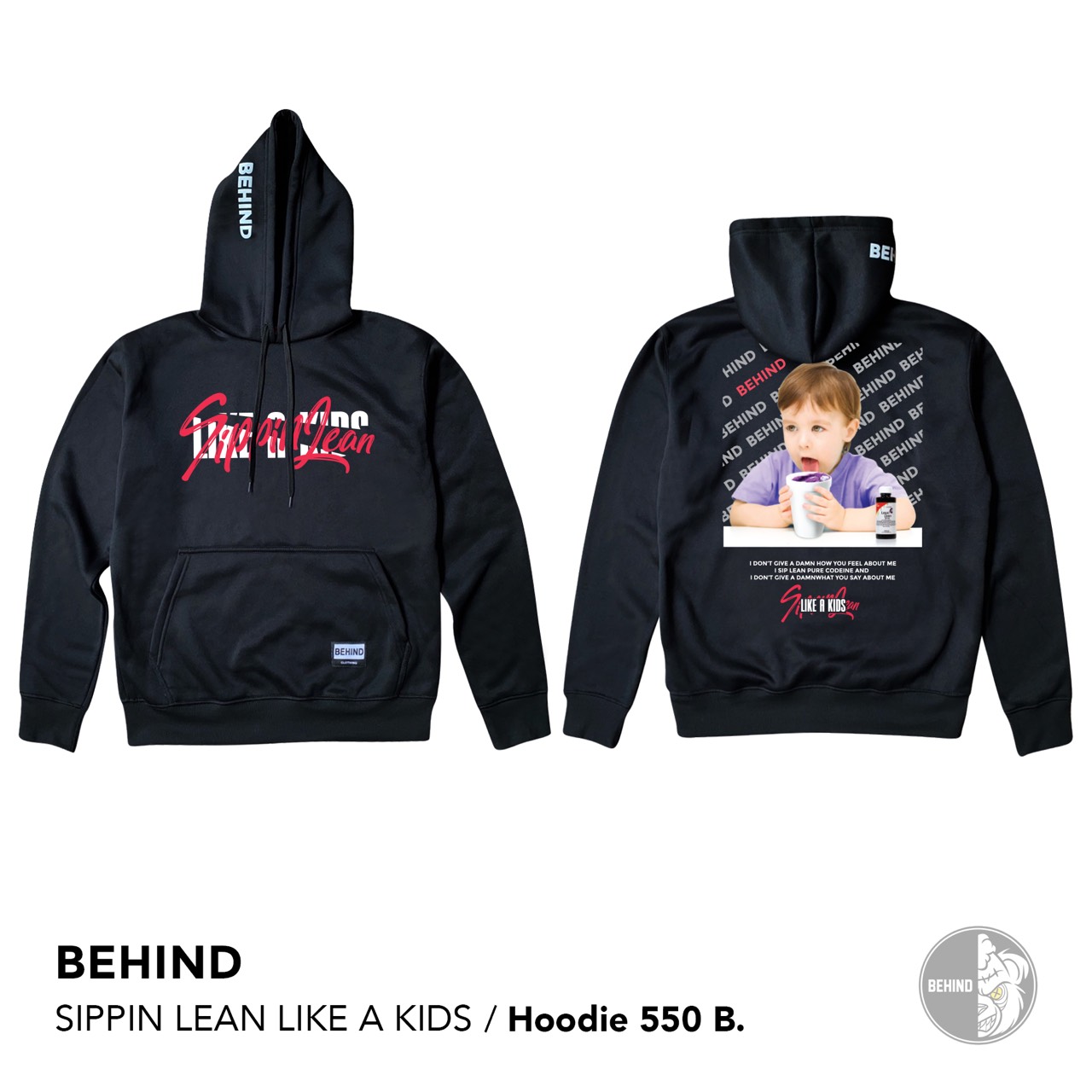 HOOD แบบสวม ผ้าสำลี แบรนด์ Behind ขนาด Free Size รอบอก 46 ยาว 28 นิ้ว