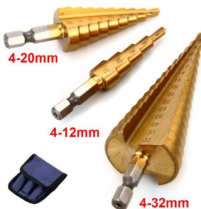 ภาพหน้าปกสินค้าST01 ดอกสว่านทรงเจดีย์ ดอกเจาะคว้านรู,Step Drill,ชุบไทเทเนียม ยกชุด 3 ดอก 5/9/15 Step เบอร์มิล ใหญ่สุด 32 mm *แกนหกเหลี่ยม* ที่เกี่ยวข้อง