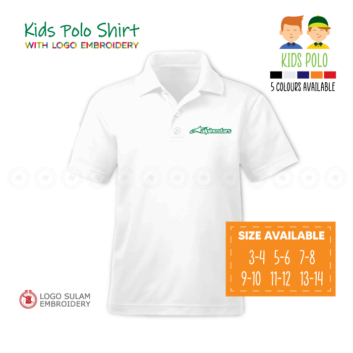 Kids Polo T Shirt Sulam Alpinestars MotoGP Motorcross Superbike Motor Baju Kanak Kolar Budak Lelaki Cotton Embroidery