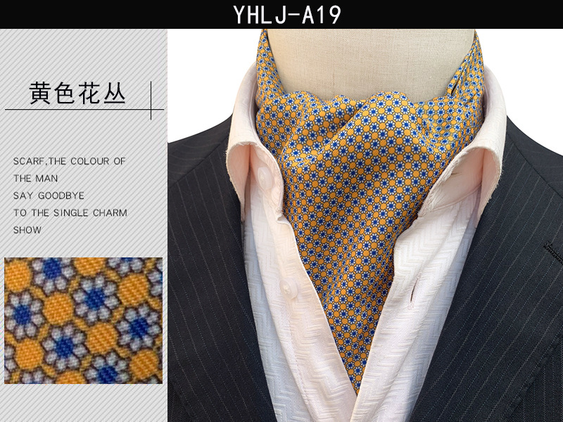 Mens New Design Retro High-end Printing Long Silk Tie Cravat Gentleman Point Ascot