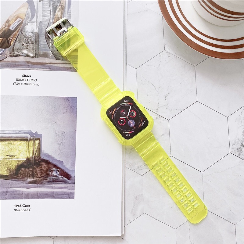 โปร่งใสซิลิโคนสำหรับ Apple Watch Series SE 6 5 4 3 2 1สายนาฬิกา Apple Watch แถบ40มม.44มม.สายคล้องคอ38มม.42มม.และสายคล้อง