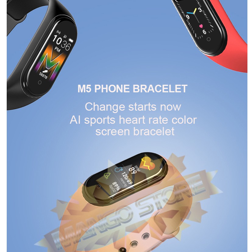 【รุ่นใหม่】✨โทรออกรับสายได้✨ M5 Smart Watch Band นาฬิกาวัดชีพจร ความดัน ระดับออกซิเจนในเลือดนับก้าว Smart band M4