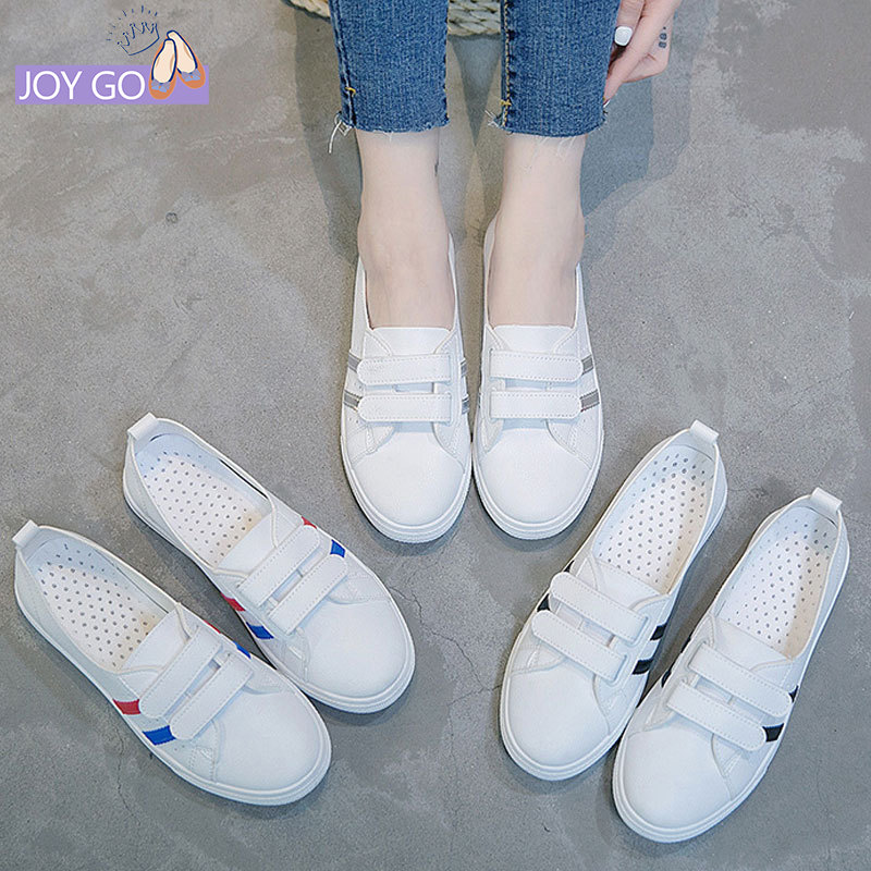 J&G รองเท้าสีขาวตื้นปากระบายอากาศของผู้หญิงเวอร์ชั่นเกาหลี