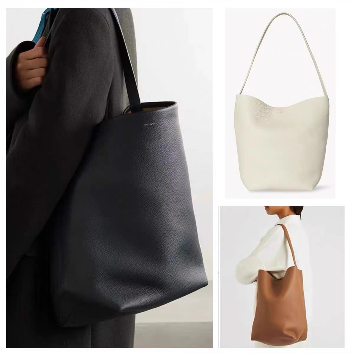 The Row Bag Is Made of Genuine Leather, with A Large Capacity, Niche and High-end Feel. One Shoulder Large Commuting Tote Bag with Lychee Pattern Bucket Bag