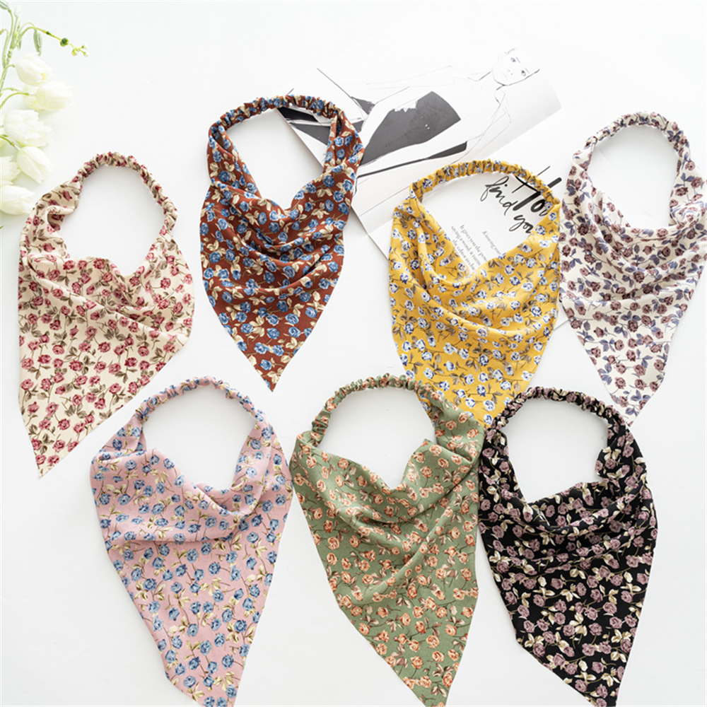 F8C503Y Elastic Scrunchie Turban Headbands Headwrap Hairbands Floral Print Bandanas Hair Scarf