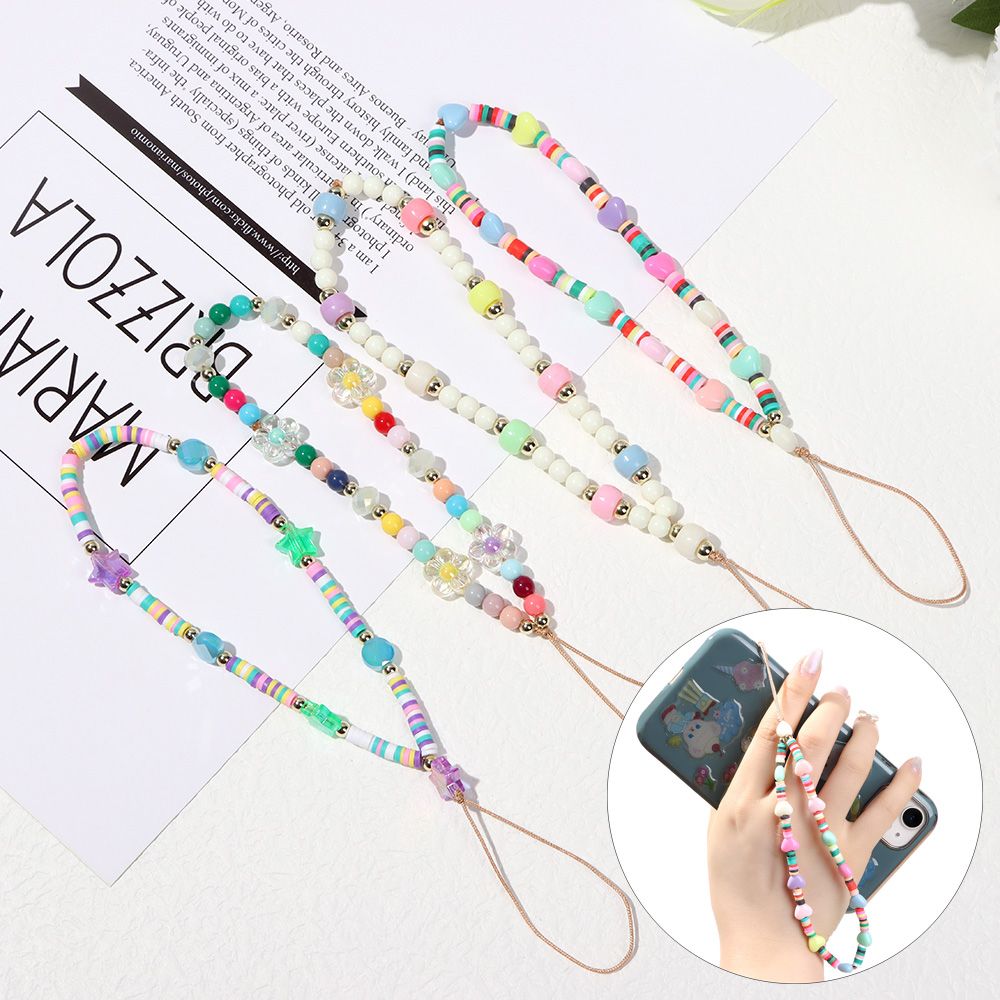 FANGCU272 New Women Acrylic Bead Colorful Soft Pottery Rope Mobile Phone Strap Lanyard Phone Chain Cell Phone Case Hanging Cord