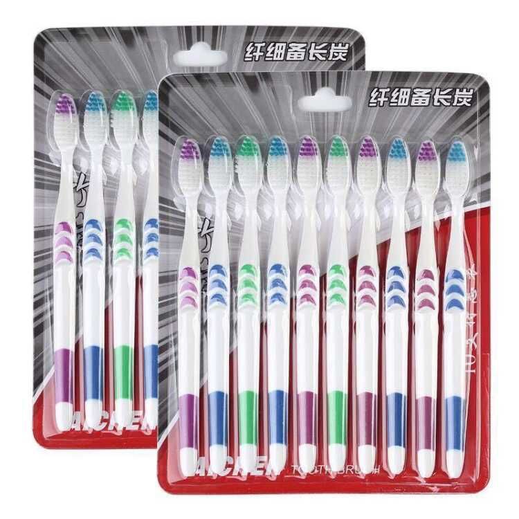 Double E Shop ชุดแปรงสีฟันถ่านไม้ไผ่ขนนุ่ม 10 ชิ้น (toothbrush 10) แปรงสีฟันถ่านไม้ไผ่ หัวแปรงนุ่มพิเศษ E0181