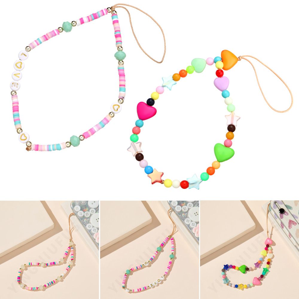 FANGCU272 Fashion Colorful Simple Acrylic Bead Mobile Phone Strap Lanyard Soft Pottery Rope Cell Phone Case Hanging Cord Phone Chain