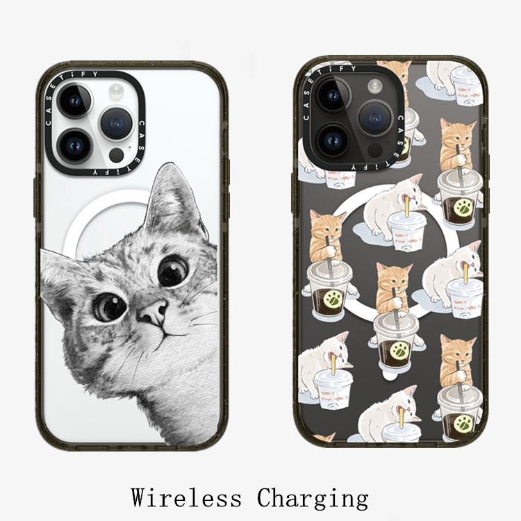 Original casetify coffee peekaboo cat hard case for iphone 14 14pro 11 12 13 pro max support wireless charging acrylic pc cover casing