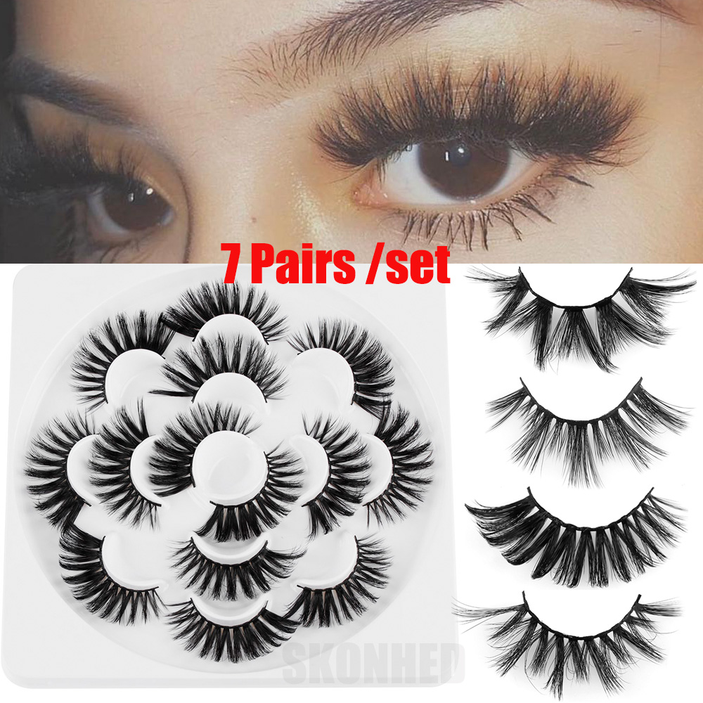 XUEWAN SKONHED 7คู่ขายดีหนายาว Feathered ผล Handmade Eyelashes เครื่องมือ Crisscross ขนตาปลอม6D Faux Mink Hair