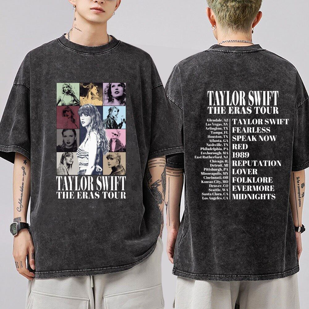 Taylor The Eras Tour 2023 World Tour Washed T Shirt Men Women Vintage Hot Sale Short Sleeves Cotton T-shirt Oversized T-shirts
