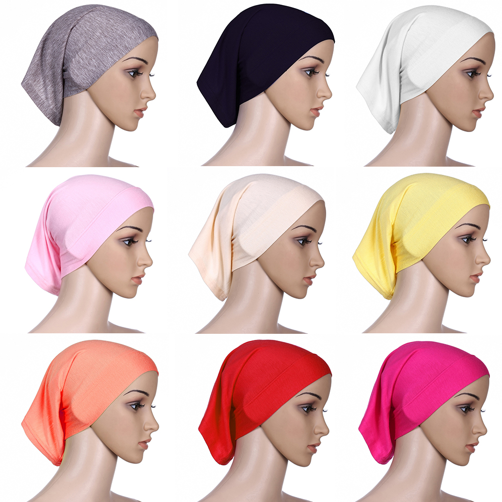 SNSQ ผู้หญิงหมวกฝ้ายฝ้ายหัวมะเร็งผ้าโพกศีรษะยืดผ้าพันหัวผ้าพันคอมุสลิมหมวกมุสลิม Headwrap