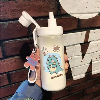 【Pinkpanda】water bottle Lovely cartoon frosted glass drink bottel Water bottle for running Portable sports bottel Water cup Capacity 500 ml (3)