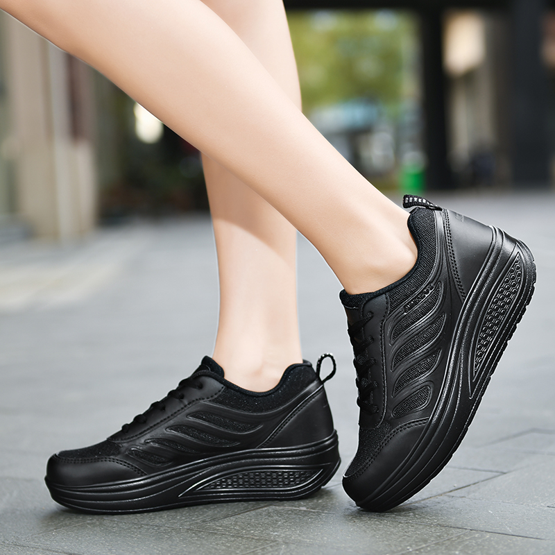 ภาพที่ให้รายละเอียดเกี่ยวกับ ALI&BOY Slimming Lady Lose Weight 5 cm Platform Wedge Sneakers Women S Breathable Mesh Sports Female Fitness Swing Shoes(รุ่นปีกนางฟ้า)