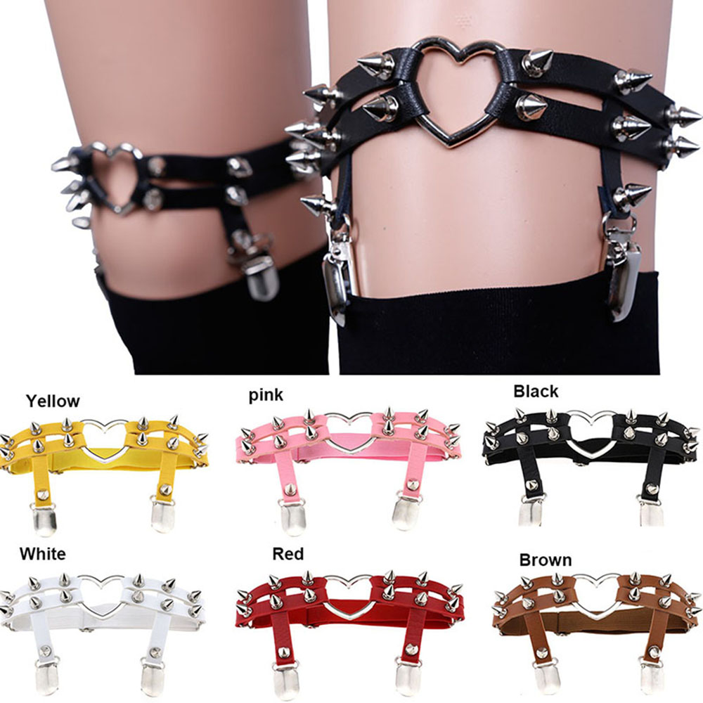 F489MT4เซ็กซี่คอสเพลย์ Vintage Heart Suspenders สำหรับสุภาพสตรีแหวนขา Suspender สายคล้องต้นขา Rivets แหวนขาขา Garter เข็มขัด