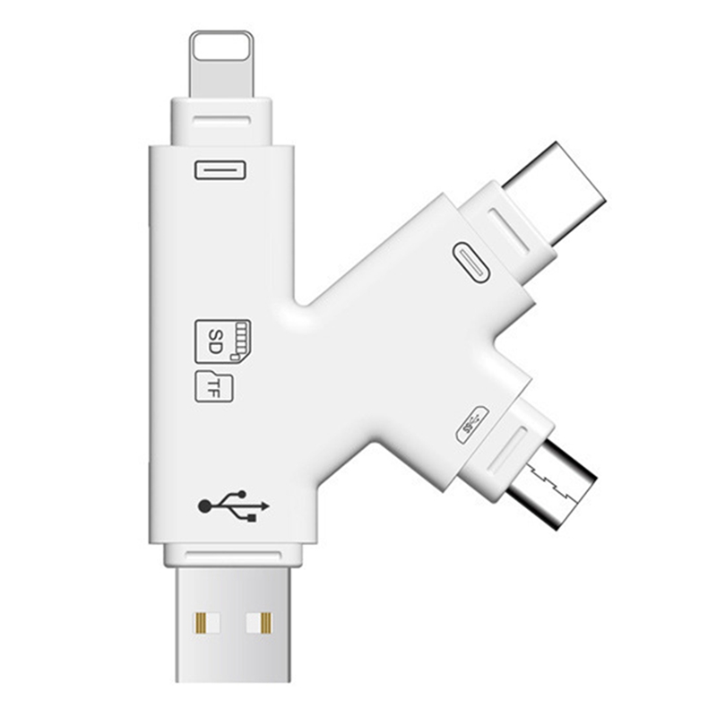 ประเภท-C Micro-USB 4 In 1เครื่องอ่านการ์ดอะแดปเตอร์สำหรับที่ชาร์จยูเอสบีipad iPhone 12 11 Android MacBook OTG TF ตัวอ่าน SD