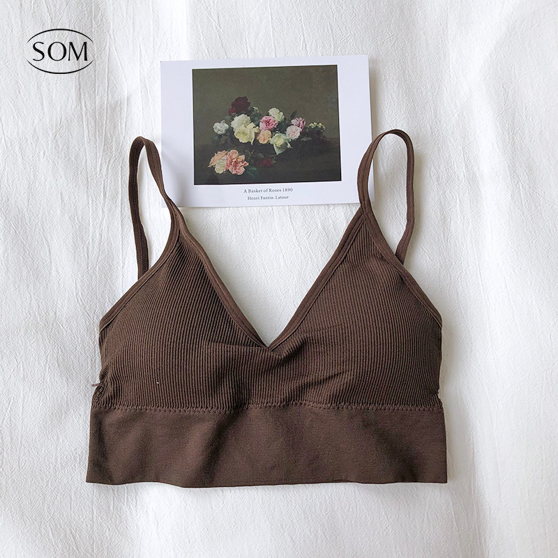 Babybra สายเดี่ยวผ้าร่อง หน้าV หลังU มีฟองน้ำถอดเปลี่ยนได้ บราเว้าหลังการออกแบบชุดชั้นในฝรั่งเศส ชุดชั้นในเซ็กซี่ สปอร์ตบรา CBB02