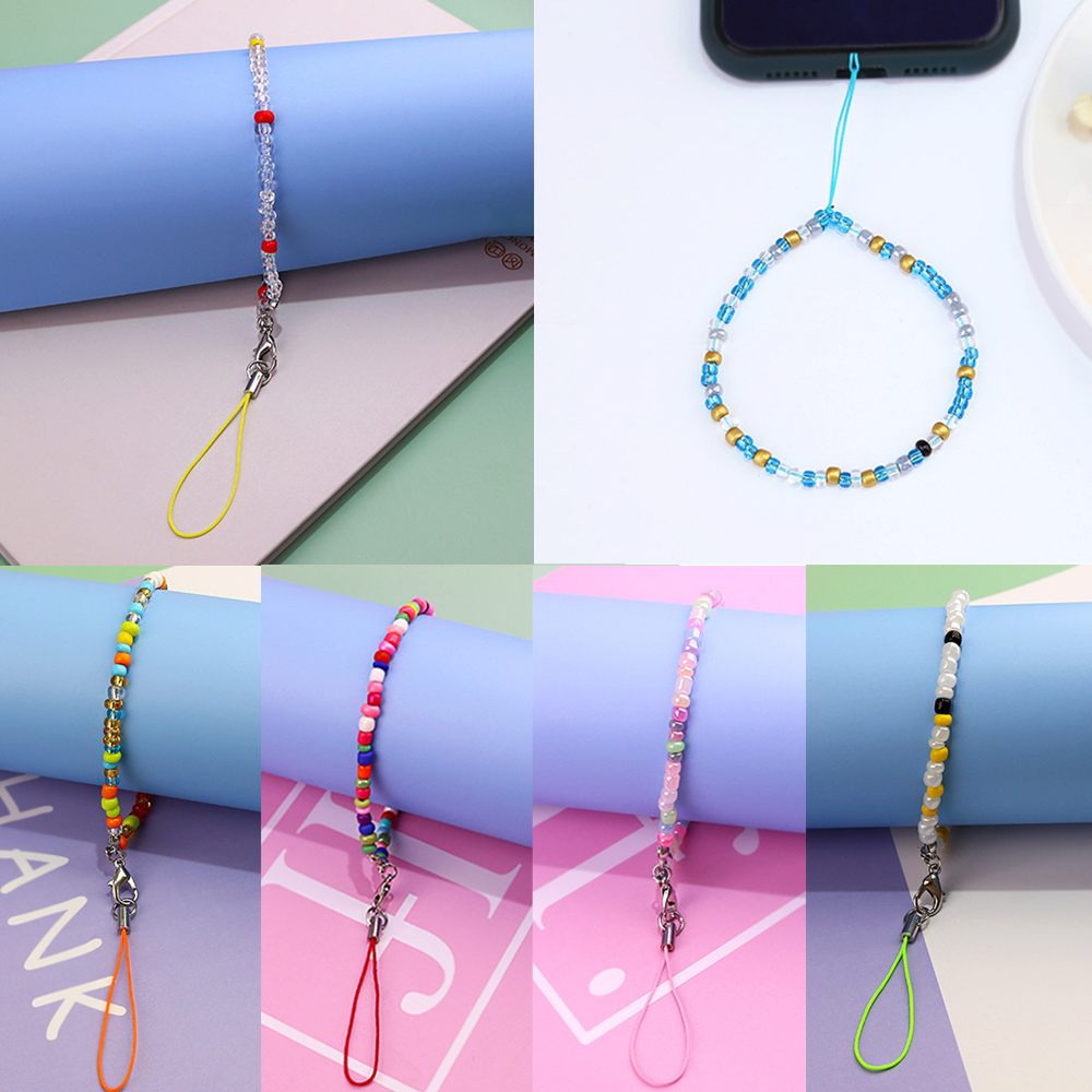 R16C7 Universal for Keys Colorful Phone Case Hanging Cord Mobile Chain Phone Bracelet Phone Charm Strap Acrylic Bead