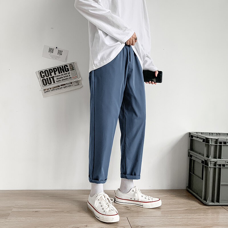 กางเกงแสลคชาย ผู้ชายกางเกงกีฬาสบายๆสีทึบกางเกงที่เรียบง่ายสำหรับผู้ชายรูปแบบถนนกางเกงแบบบางติดตามกางเกงสำหรับออกกำลังกาย 2021 pants new