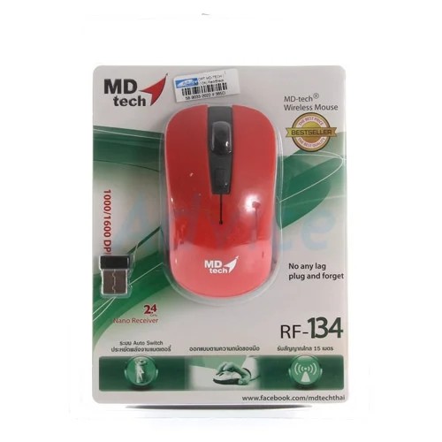 เม้าส์ไร้สาย Mouse USB MD-TECH (RF-134) Red/Black
