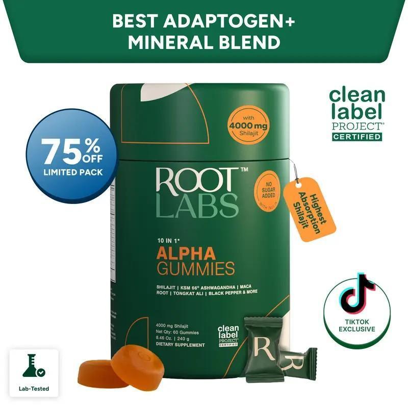 อุปกรณ์และของใช้สำหรับการเดินทาง {hodmtahata} Root Labs Alpha 10-in-1 Shilajit Gummies 4000 มก. |   พร้อมสำหรับเป็นของขวัญช่วงเทศกาล |   พลังงาน, ความแข็งแรงของร่างกาย & สมาธิ |   ไม่มีน้ำตาล |   KSM-66 อะชวาแกนดา, ตองกัตอาลี, มาคา |   วีแกน |   60 ชิ้น