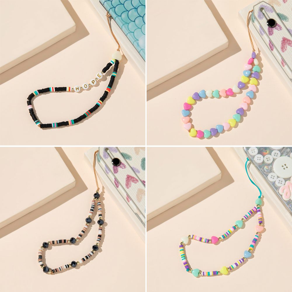 QIZI9595 Women Simple Acrylic Bead Anti-Lost Cell Phone Case Hanging Cord Mobile Phone Strap Lanyard Phone Chain Soft Pottery Rope