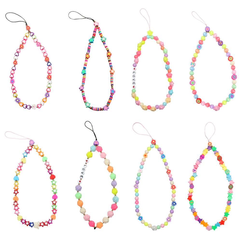 SHIFE58 Fashion Women Acrylic Bead Colorful Soft Pottery Rope Mobile Phone Strap Lanyard Cell Phone Case Hanging Cord Phone Chain
