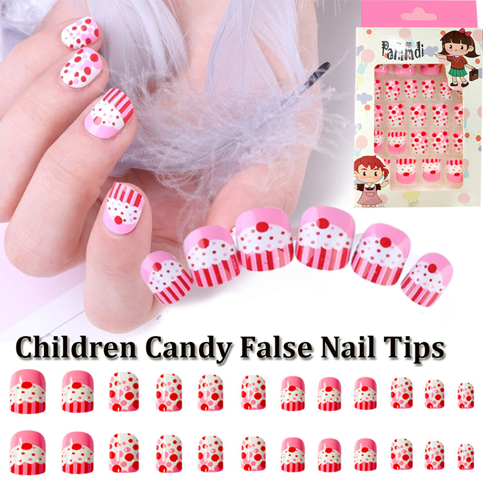 TIANBEI 24pcs/Box Detachable Artificial Press On Nail Manicure Tool Fake Nails Nail Tips Wearable Child False Nails