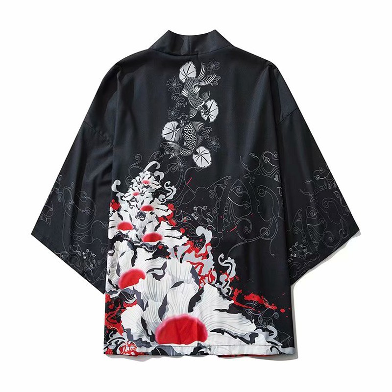 เสื้อคลุมกิโมโนกันแดดลายดอกไม้สไตล์ญี่ปุ่น