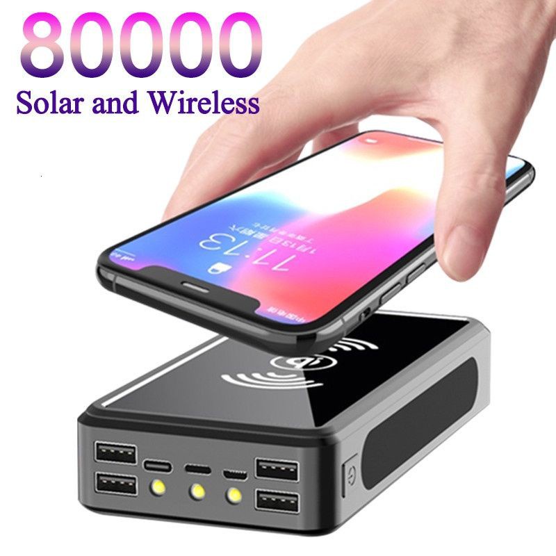 Discount80000mAh Wireless Charger Solar Power Bank 4 USB PD Fast Charging Power bank For Phone