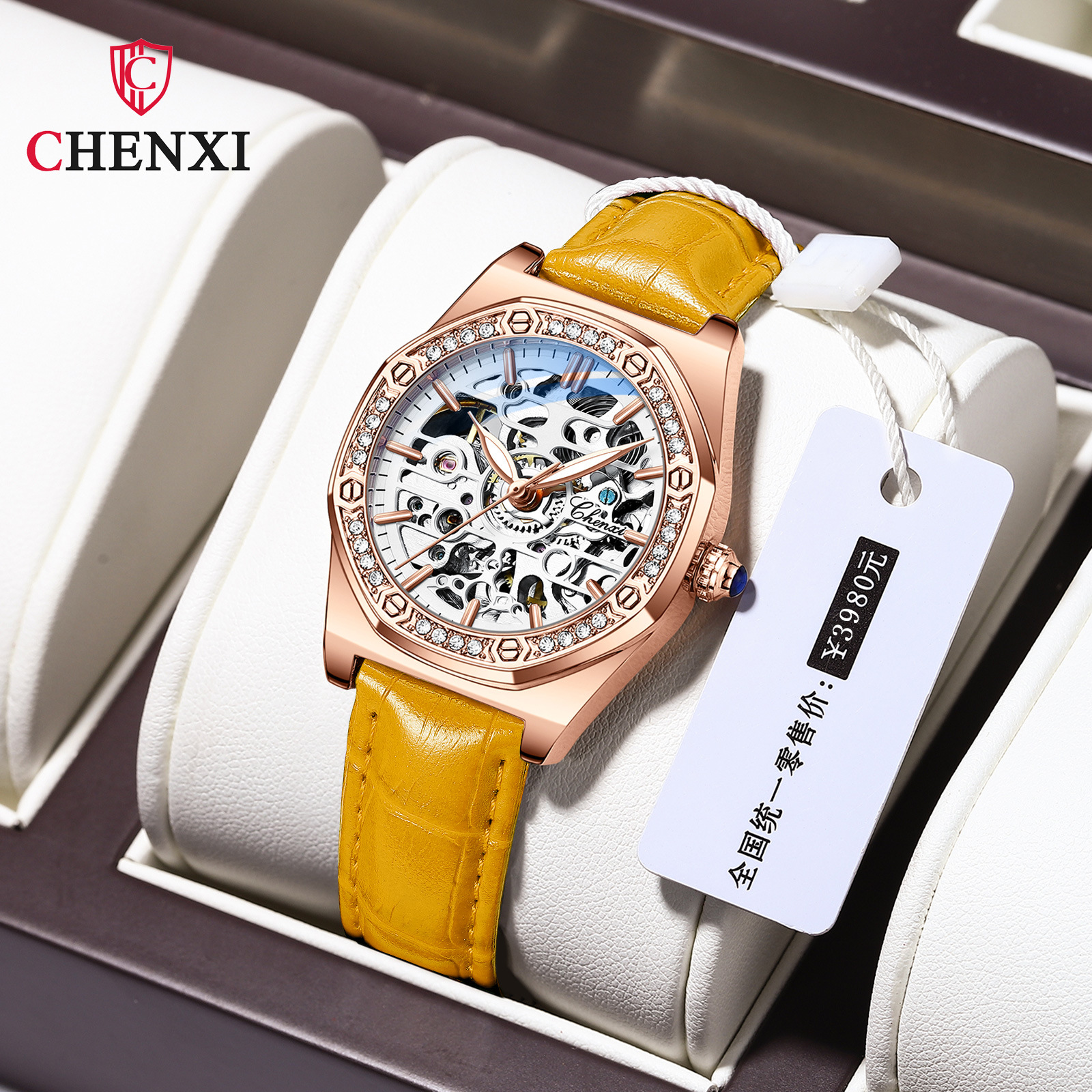 Chenxi Watch Đồng Hồ Cơ Tự Động Lộ Máy Thời Trang Cho Nữ Đồng Hồ Dạ Quang Chống Nước CX-8848L