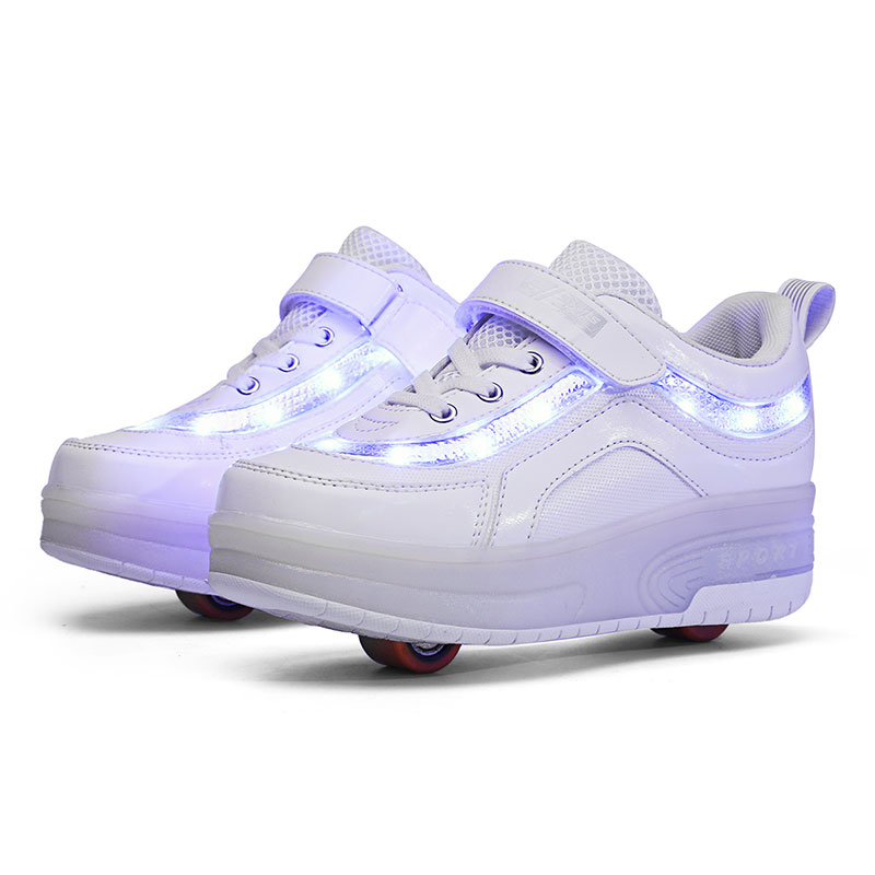 Heelies 2020 ใหม่ชาร์จผ่าน USB LED ที่มีสีสันเด็กเด็กแฟชั่นรองเท้าผ้าใบที่มีสองล้อลูกกลิ้งรองเท้าสเก็ตชายหญิงรองเท้า