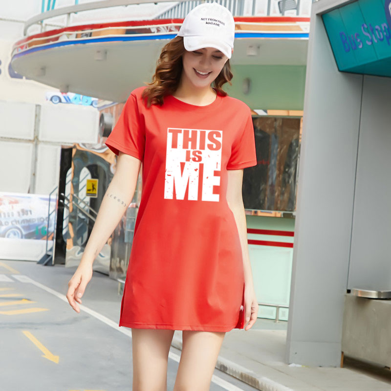 New!! มีของพร้อมส่ง เสื้อยืดยาว เดรส คอกลมแขนสั้น แนวหวานสดวัยรุ่นน่ารักทรงสวย แฟชั่นผู้หญิงสไตล์เกาหลี Q0057