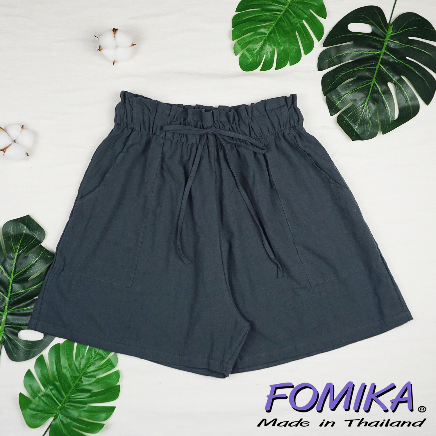 ? FOMIKA 2?กางเกงขาสั้น กางเกงขา​สั้น​ผู้หญิง​ ผ้าฝ้ายแท้100% เชือกรูดได้จริง​