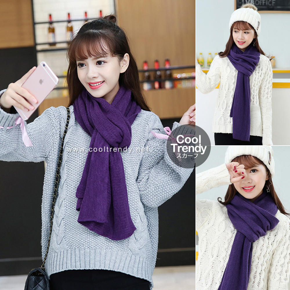 Cherish ผ้าพันคอไหมพรม ผ้าพันคอแฟชั่น ผ้าพันคอเกาหลี (long winter scarf) 180x30 cm.